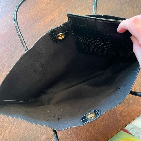 Faux Croc Black Shoulder Bag Purse - Picture 4 of 9